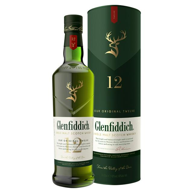 Glenfiddich 12 Year Old Single Malt Scotch Speyside Whisky with gift box
