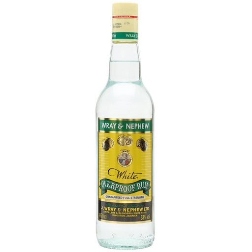 A bottle of Wray and Nephew Overproof Rum. White rum from jamaica