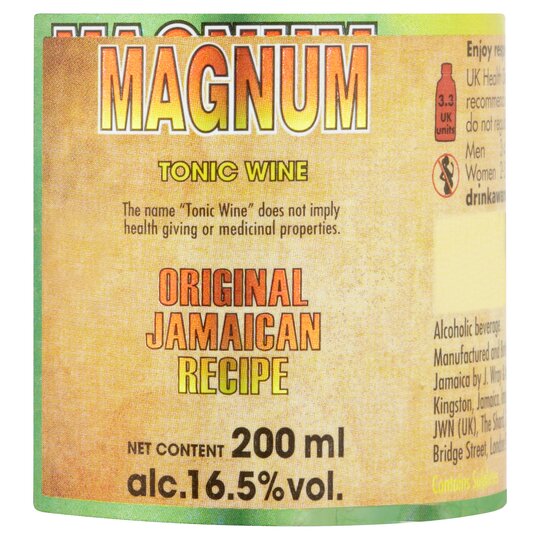Jamaican Magnum Tonic Wine, 20cl - The Original Tonic. Fortified wine with benefits. Magnum tonic wine logo and label. Tonic wine does not imply health benefits