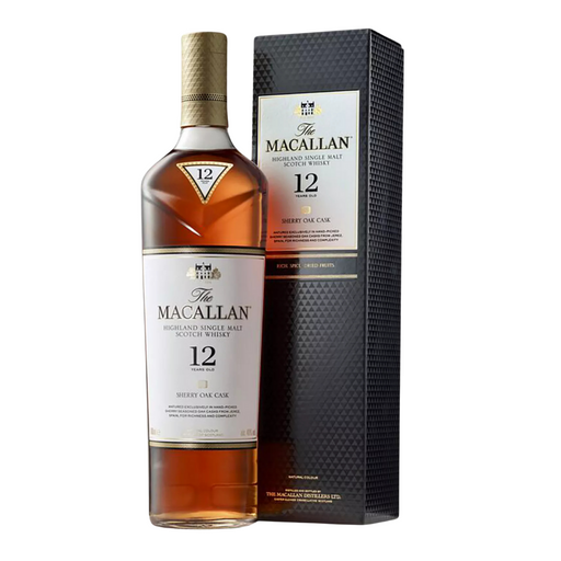 Macallan 12 Year Sherry Oak Single Malt Scotch Whisky Bottle with gift box
