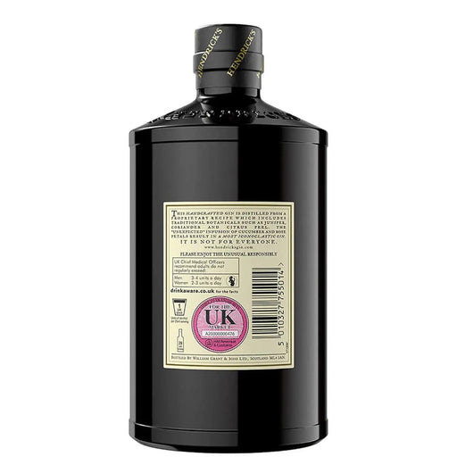 Black Hendrick's Gin Bottle, 70cl Back Of Bottle