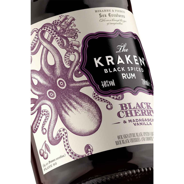 Kraken Black Cherry & Madagascan Vanilla Black Spiced Rum 70cl bottle label