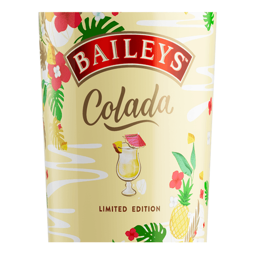 Limited edition baileys flavour, Baileys Colada. close up of bottle