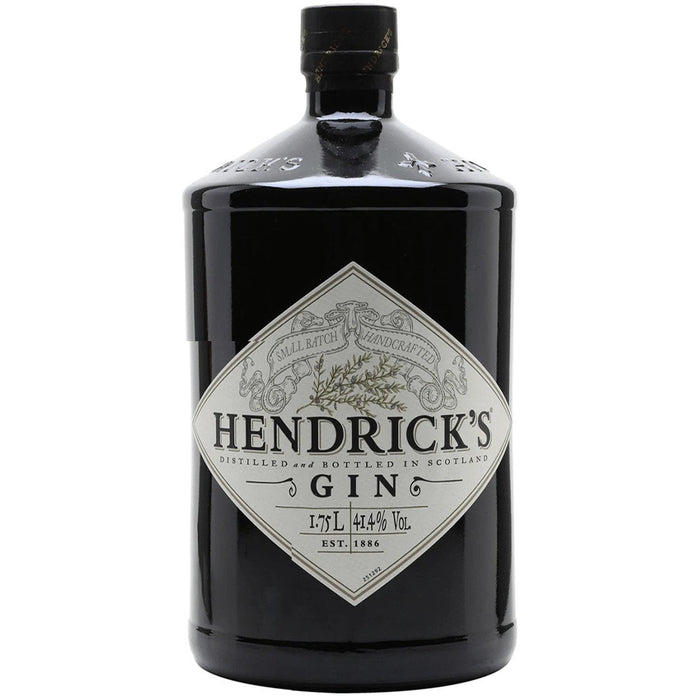 Hendricks Botanical Gin infused with rose and cucumber, and eleven fine botanicals. super-premium gin 70cl black bottle