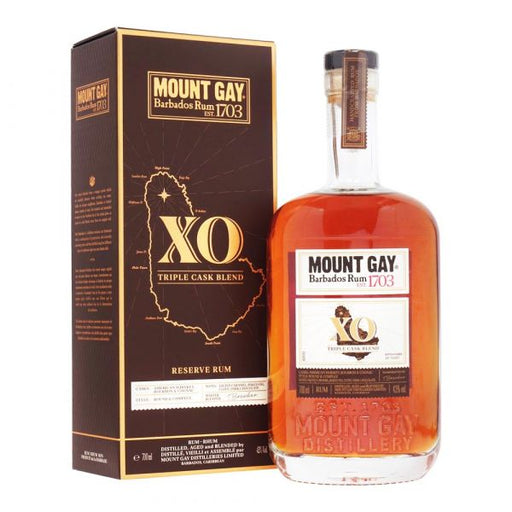Mount Gay Bajan Rum XO Triple Cask Blend. Experience Mount Gay Rum with over 300 years of rum making heritage. 70cl bottle comes with gift box