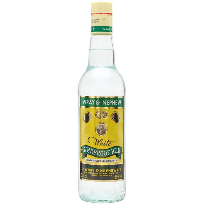 A bottle of Wray and Nephew Overproof Rum. White rum from jamaica