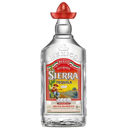 Sierra Blanco Silver Tequila Bottle with hat on bottle